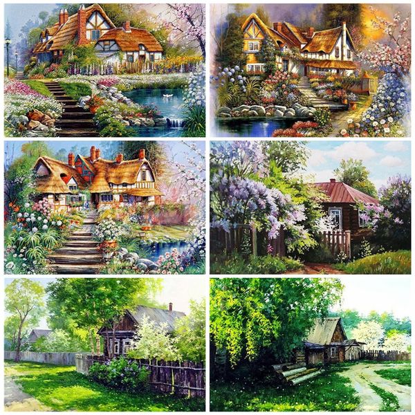 

wall art diy coloring by numbers on canvas house acrylic paint oil painting by numbers scenery unframe unique gift wall art