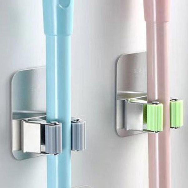 

2pcs/pack mop hook self adhesive household rotatable bathroom accessory kitchen stainless steel broom punch wall mounted