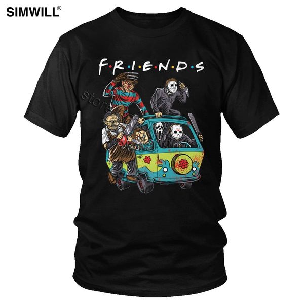 

смешной horror друзья tv show tee мужчины хлопок pennywise футболка с коротким рукавом майкл майерс джейсон tshirt воорис halloween t-shirt