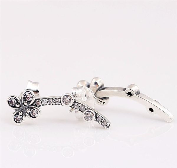 

original 925 sterling silver earring draped four-petal flowers studs earring with crystal for women gift fashion01, Golden;silver