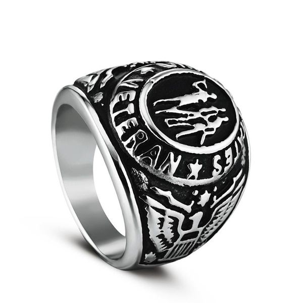 

stainless steel united states eagle army veteran ring cocktail memorial navy airforce marine, Golden;silver