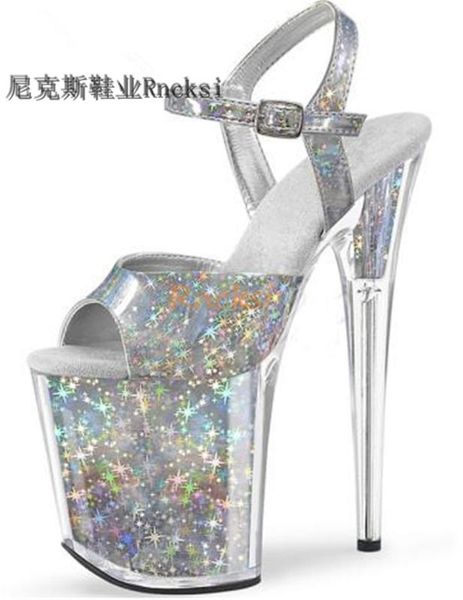 

rncksi 20cm shoes with shining stars, high heels for pole dancers to practice dancing, shoes for performance dresses, Black