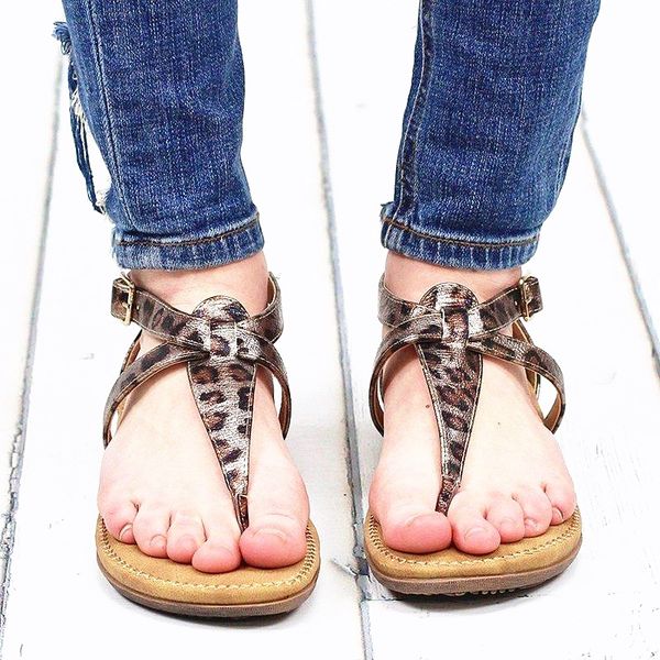 

women flat sandals leopard snake print summer shoes large size andals beach leather sandals retro gladiator flip flops slippers, Black