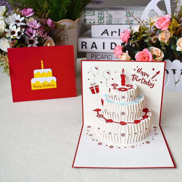 

greeting cards 3pcs/lot children birthday gift card 3d cake paper carving three-dimensional 13x15.5cm