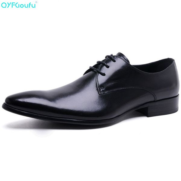 

qyfcioufu genuine leather men oxfords spring and autumn summer dress shoes for male wedding party pointy flats business shoes, Black