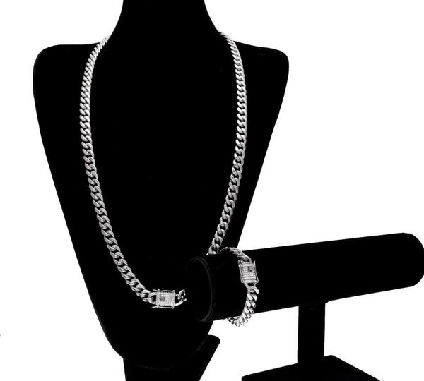 

10мм мужчин из нержавеющей стали кубинских цепей браслета iced из rhinestone mens hip hop ожерелье jewelryh, Silver