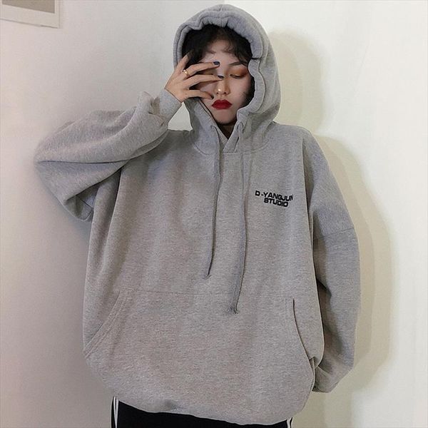 

мода толстовка женщина 2020 осень одежда корейского ulzzang harajuku streetwear флис с капюшоном толстовка женщины hoodie tops, Black
