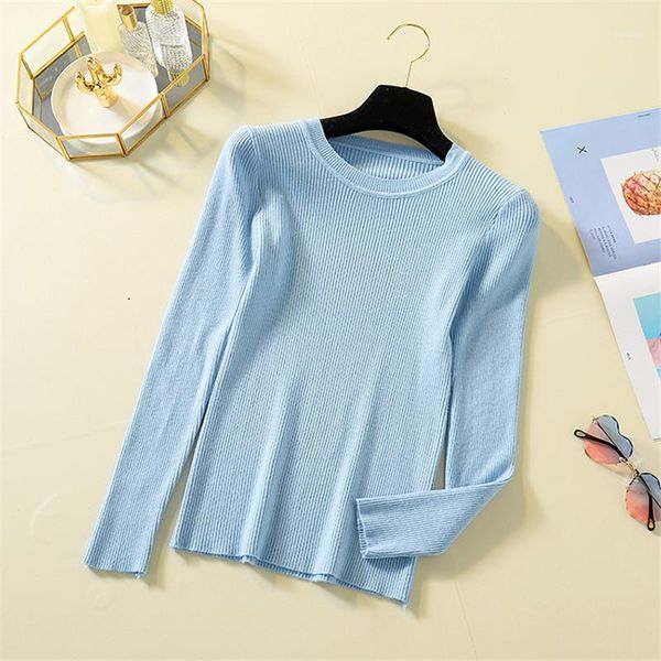 

new pure color stretch versatile base crew neck sweater long sleeve blouse women casual clothes women designer sweaters, White;black