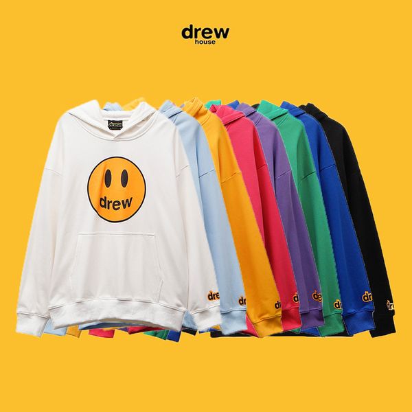 

drew hoodies man hoody woman sweatshirts pullover drewhouse smile face winter sport casual oversize cotton long sleeves couple sweaters hip, Black