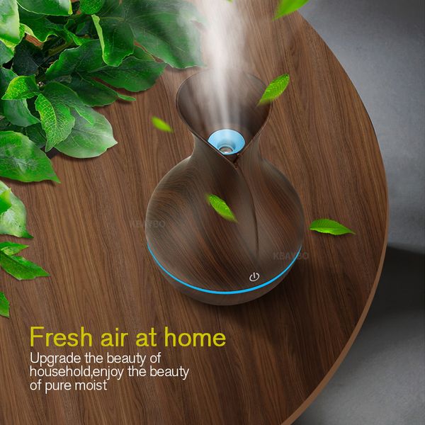 

electric humidifier aroma oil diffuser ultrasonic wood grain air humidifier usb mini mist maker led light for home 130ml