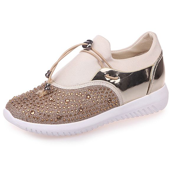 

2020 crystal shoes women plus size 36-44 fashion lady platform casual sneakers canvas lady trainers, Black