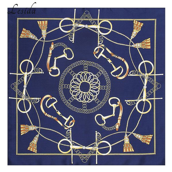 

2020 new chain tassel print women twill 100% silk scarf small square scarves fashion hijab headband, Blue;gray