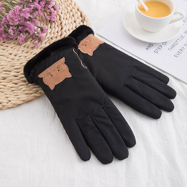 

winter female thick plush wrist warm cashmere cute cat sport cycling mitten women rainproof cloth touch screen driving glove j94, Blue;gray