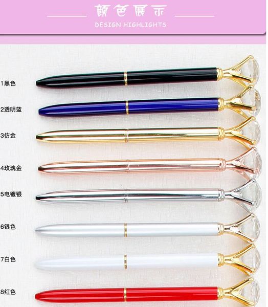 

ball creative 19 colors pen large school with crystal big gem diamond supplies fashion glass pen ballpoint kawaii office ohvuu mywjqq, Blue;orange