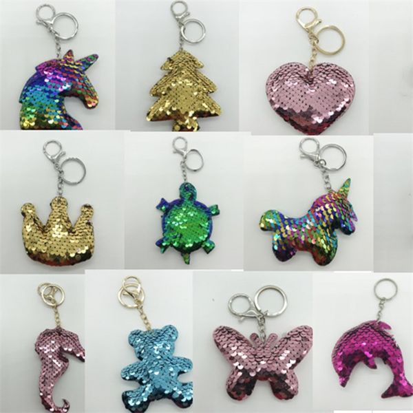 

mermaid sequins key chain pendant butterfly unicorn cartoon keychain car key ring holder hanging decors sequined keychains ornament e9104, Blue
