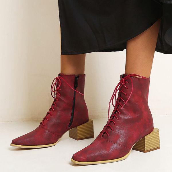 

autumn winter women ankle boots round toe fashion short boots zipper square heels 5cm comfortable big size 32-48 lady shoes &f-6, Black