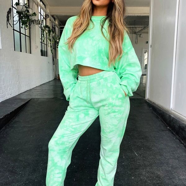 

women's two piece pants miyouj tie dye sweatshirt autumn winter + sporting casual women clothes set streetwear sweatshirts, White