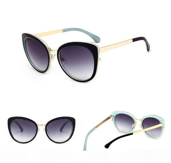 

the latest popular fashion women designer sunglasses cat's eye metal combination frame anti-uv lens with original box, White;black