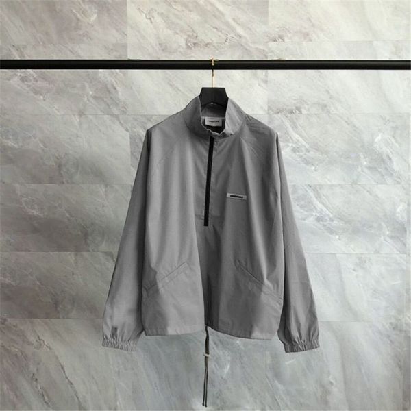 

jacket men women reflective windbreaker half zipper jacket, Black;brown