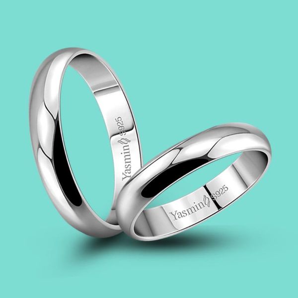 

fashion couple rings 925 sterling silver smooth design ring simple silver ring anniversary gifts popular argent jewelry, Golden;silver