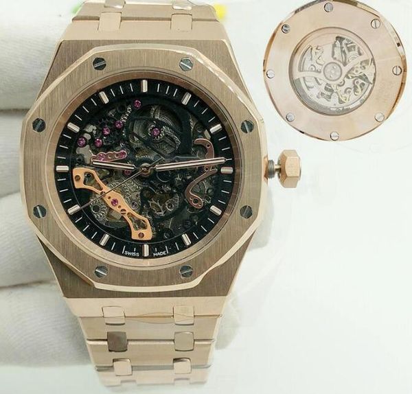

2020 mens automatic hollow watches classic style 42mm full stainless steel strap waterproof sapphire super luminous factory watch, Slivery;brown