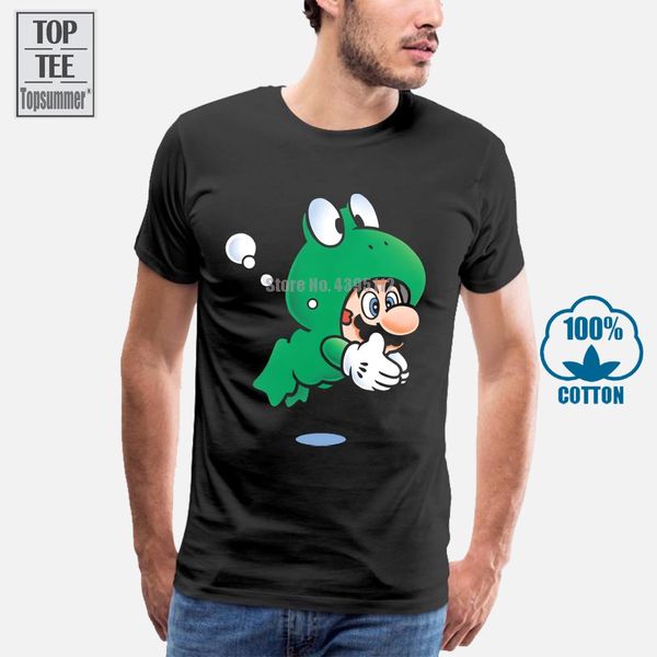 

новое прибытие супер марио в его frog suit забавный мультфильм футболки мужчин с коротким рукавом черный хлопок тис топы customize