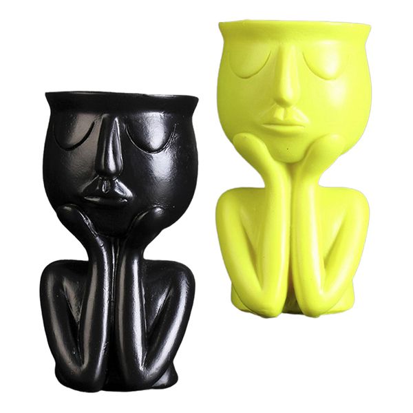 

2pcs human portrait sculpture flower pot vase succulent cactus planter