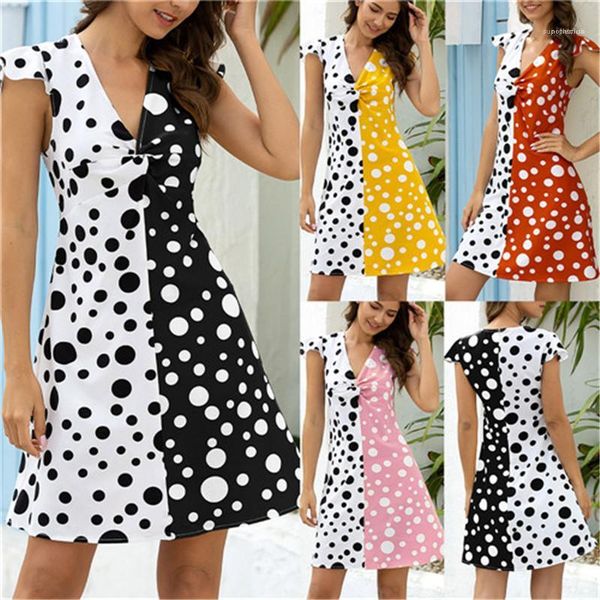 

printed panelled hit color short sleeve dresses urban leisure designer females clothing summer womens casual dresses polka dot, Black;gray