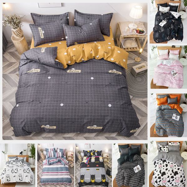 

4pcs geometric bedding set cute cartoon kids polyester bedding home textile flat sheets duvet cover pillow cover