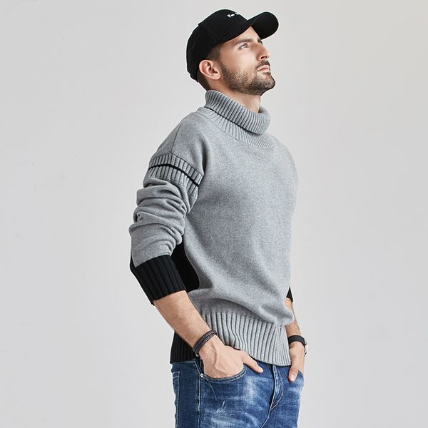

2020 winter new men's turtleneck sweaters black brand knitted pullovers men patchwork casual male sweater autumn knitwear, White;black