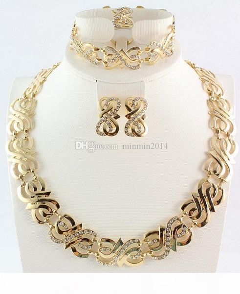 

women wedding crystal jewelry sets ggold silver color sets necklace earring ring bracelet african beads jewelry sets, Slivery;golden