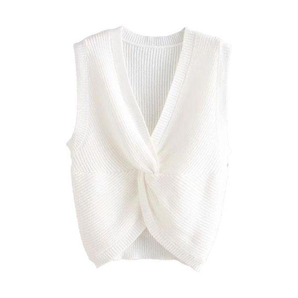 

2020 new summer women knitted v-neck sleeveless knot t- shirt casual fashion ropa mujer femme t-shirts, White