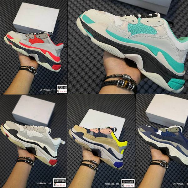 

new fashion clear sole triple s platform casual dad shoes triple-s 17fw vintage black green kanye tripler womens outdoor sneakers 36-45
