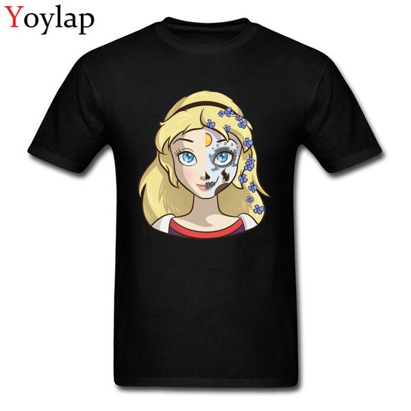 

sugar skull series forgotten princess crew neck t-shirt autumn funny shirts dominant 100% cotton fabric tee-shirts student