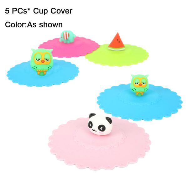 

5pcs dust cover suction gift lid airtight cartoon cup cover silicone seal