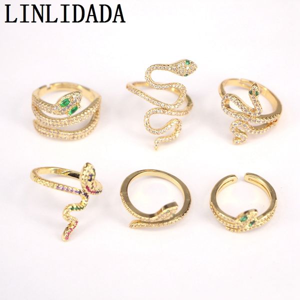 

10pcs snake shape pated cz ring,clear cubic zircon micro pave ring,new design cz ring jewelry wholesale, Golden;silver