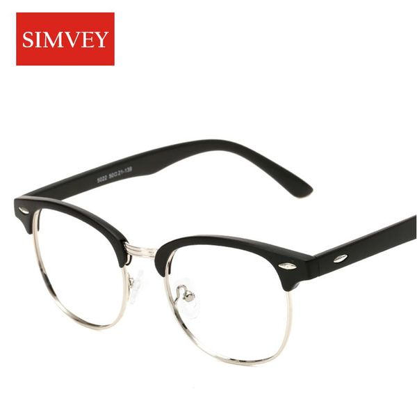 

simvey classic half rim glasses frames women men brand designer retro clear lens nerd frames glasses vintage eyeglasses tr90, Black