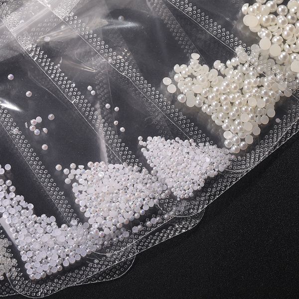 

nail art decorations 1 bag 3d mixed size pearly flat back beads multi color pearls studs accessories diy design tool, Silver;gold