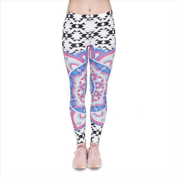 

женщины legging mandala aztec печать мода днища тонкий высокой талией леггинсы фитнес натяжные брюки для womens, Black