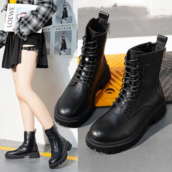 

round toe pu ankle boots for women botas thick heels platform boots for women short shoes autumn, Black