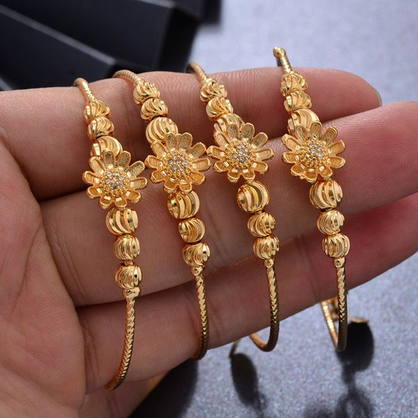 

wando 4pcs ethiopian pattern gold color bead bangles for women wedding bracelet flower dubai bangles bracelet gifts, Black