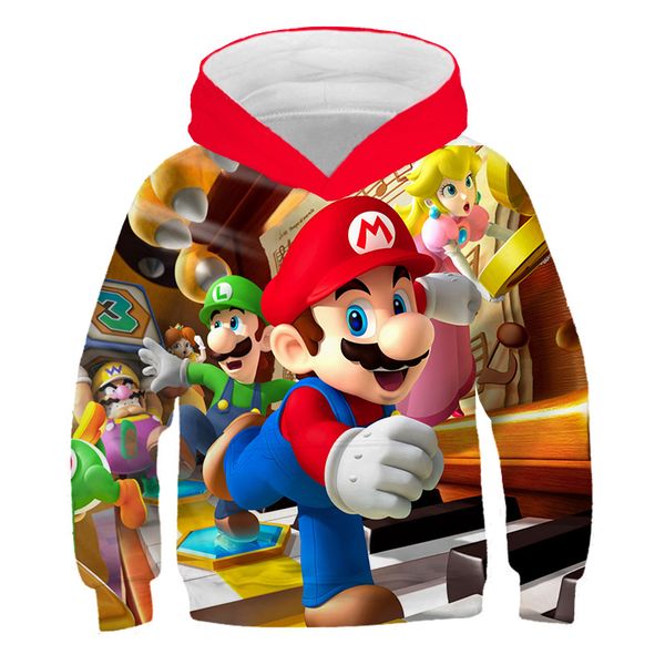 

new mario print kids autumn hoodies toddler boys girls sweatshirts children fashion cartoon outwear long sleeve hoodie, Black