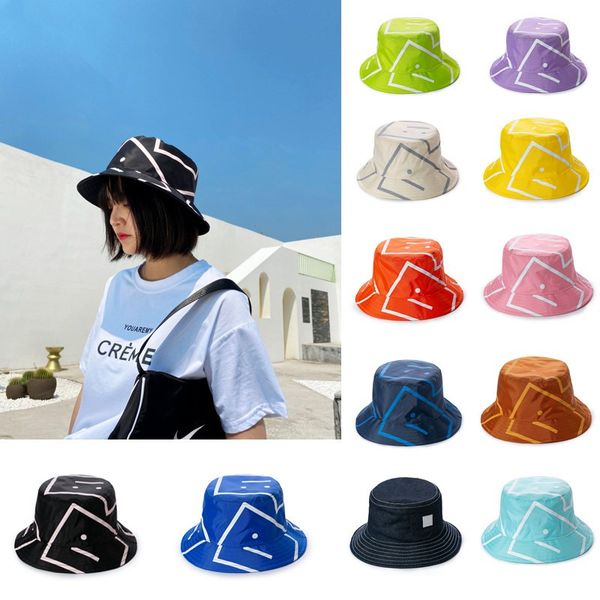 

brand sun hats for women smiling face fisherman's hat women's japanese macarons color leisure waterproof sun gorras, Blue;gray