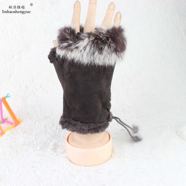 

linhaoshengyue women half finger gloves fur glove, Blue;gray