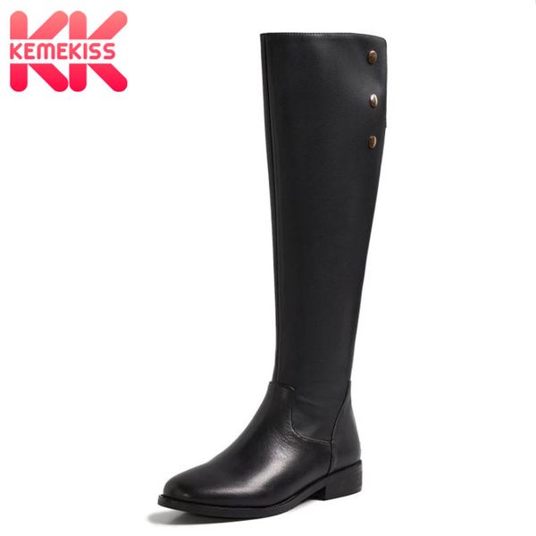 

kemekiss women over knee boots real leather flat heel women winter long boots fashion party shoes footwear size 34-40, Black