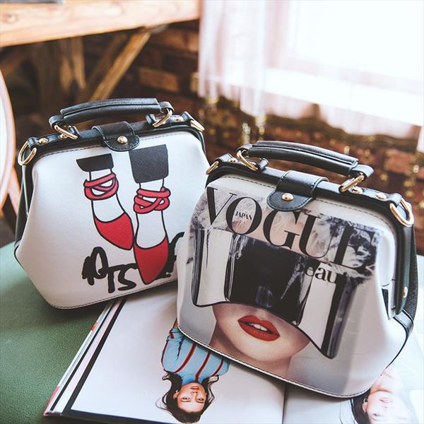 

handbags women bags designer leather fashion shoulder bags cartoon pattern small crossbody messenger doctor bags female