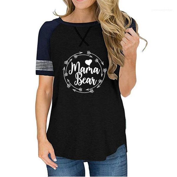 

sleeved crew neck panelled tees female clothes summer womens designer t shirts mama bear print short, White