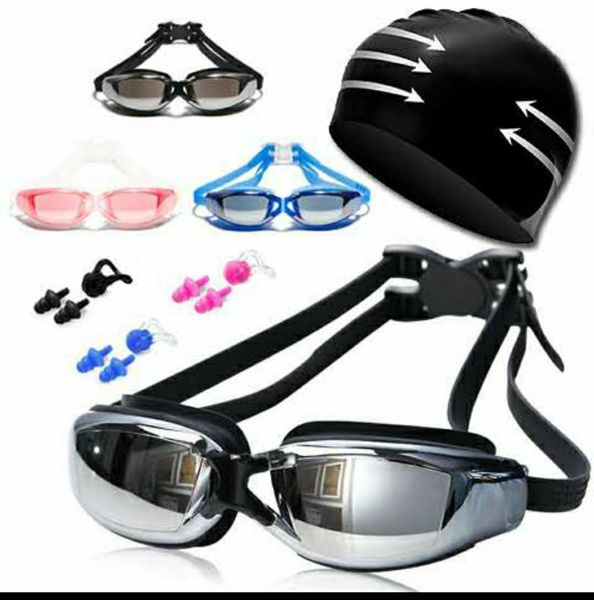 

high-definition waterproof and anti-fog swimming goggles men and women big frame children flat light diving goggles set