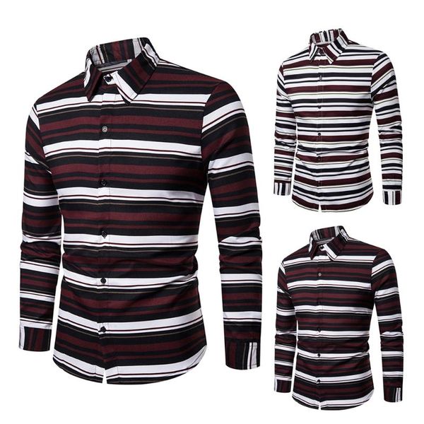 

2020 striped slim fit business male social dress shirt men's casual long sleeve checkered dress shirts, White;black