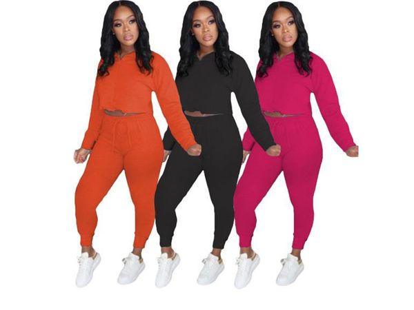 

soild color designer womens two piece pants hooded fashion 2pcs set loose sports tracksuits for womens, White